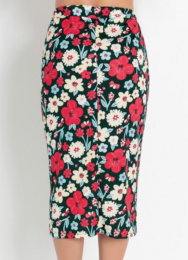 Outlet - Saia Floral Verde com Fenda Moda Evangélica 2