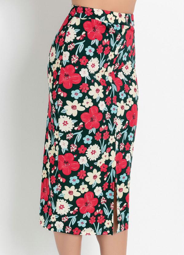Outlet - Saia Floral Verde com Fenda Moda Evangélica 4