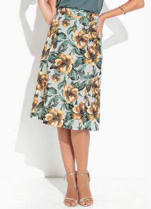 Rosalie - Saia Floral Verde com Pregas - ROSALIE