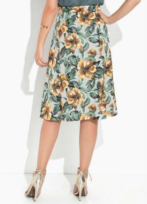 Rosalie - Saia Floral Verde com Pregas - ROSALIE