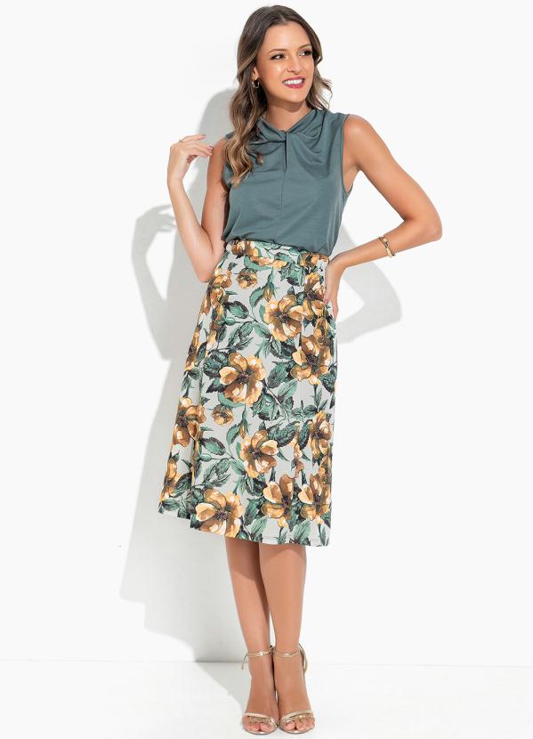 Rosalie - Saia Floral Verde com Pregas 3