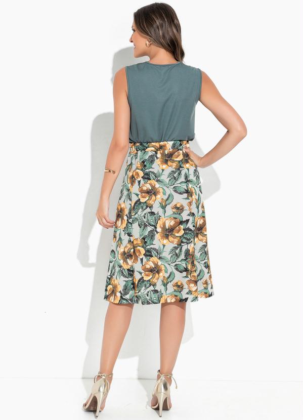 Rosalie - Saia Floral Verde com Pregas 4