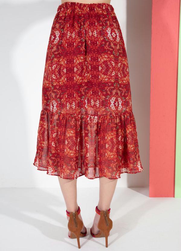 Quintess - Saia Floral Vermelho com Babado na Barra 2