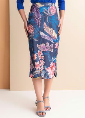 Rosalie - Saia Folhas Marinho com Fendas - ROSALIE