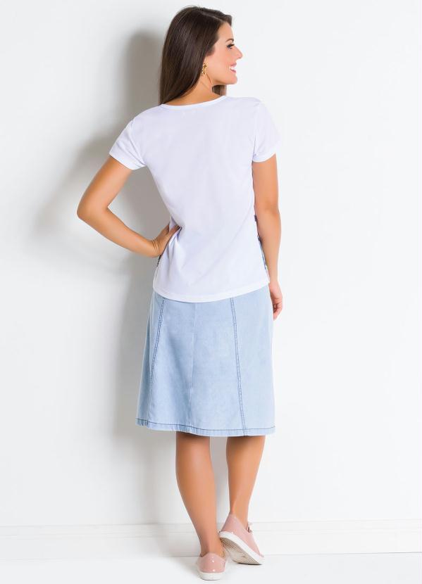 Rosalie - Saia Jeans Azul Claro Moda Evangélica 4