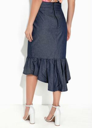 Rosalie - Saia Jeans Azul com Babado - ROSALIE
