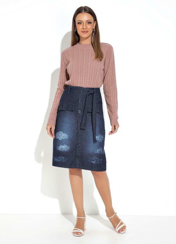 Rosalie - Saia Jeans Azul com Faixa 3