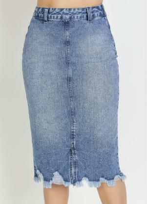 Rosalie - Saia Jeans com Barra Desfiada - ROSALIE