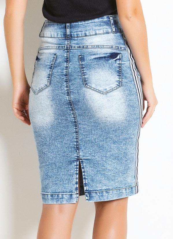 Saia jeans cheap listra lateral