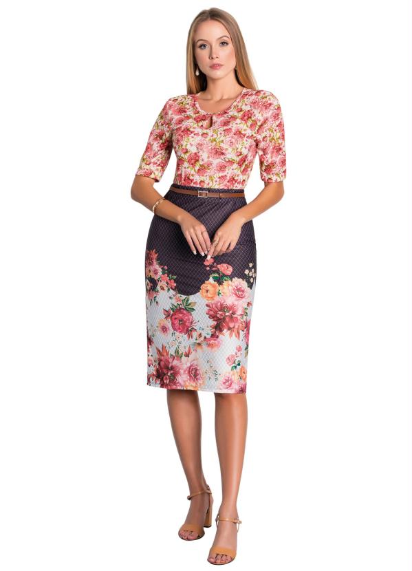 Outlet - Saia Lápis Estampa Barrada Moda Evangélica 3