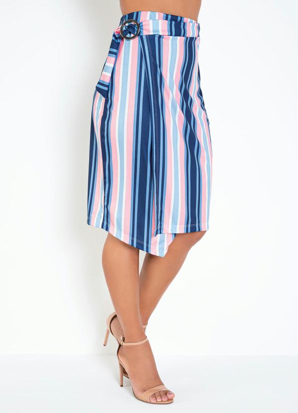 Queima Estoque - Saia Listra Azul com Transpasse 3