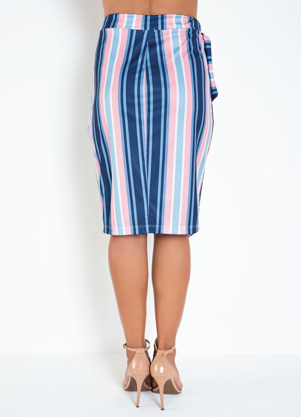Queima Estoque - Saia Listra Azul com Transpasse 4