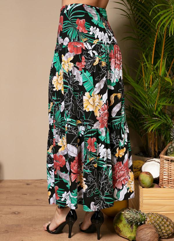 Quintess - Saia Longa Floral Preto com Recortes 4