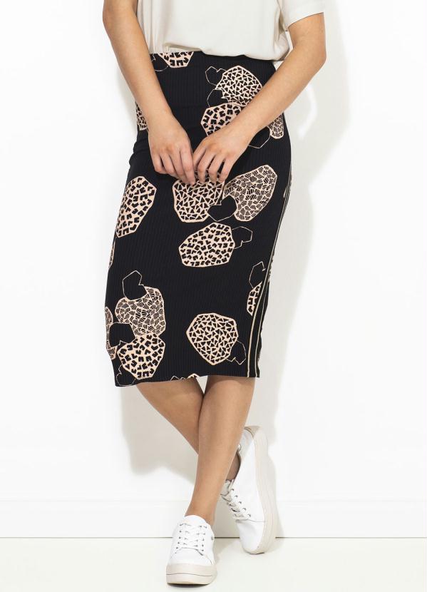 Farm - Saia Midi Canelada Cajuzada Marinho