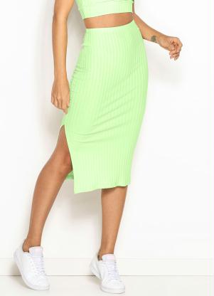 Colcci - Saia Midi de Malha Canelada Verde - COLCCI