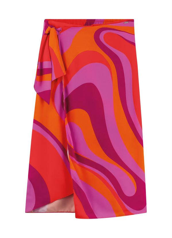 Marialícia - Saia Midi Estampado Digital Conceitual Vermelho