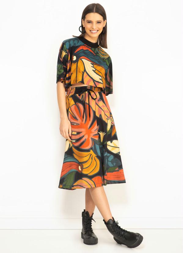 Farm - Saia Midi Godê Floresta Bold Preto 3