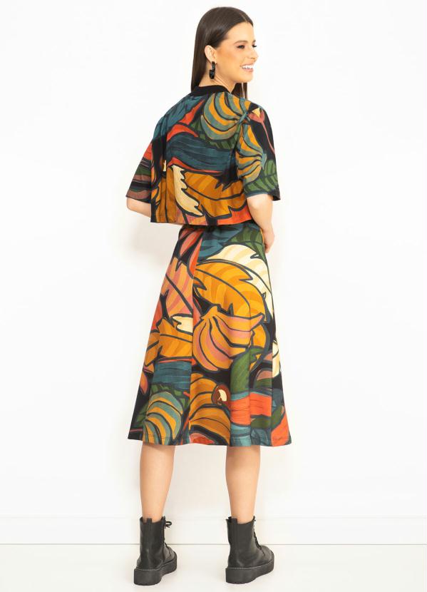 Farm - Saia Midi Godê Floresta Bold Preto 4