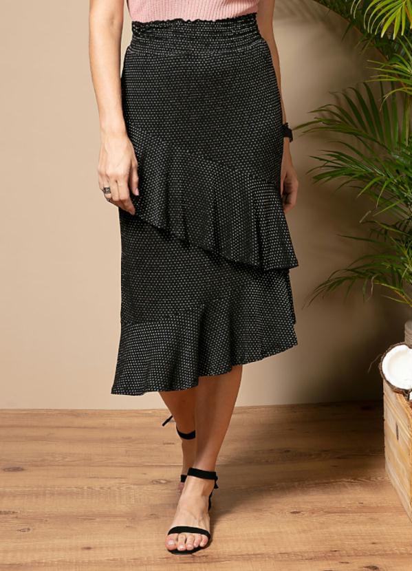 Quintess - Saia Midi Poá com Recortes Assimétricos