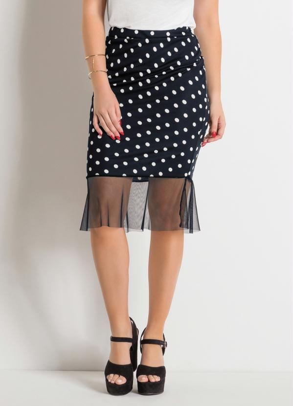 Moda Pop - Saia Midi Poá com Transparência no Babado