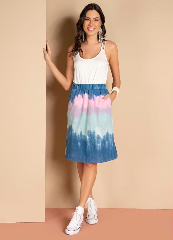 Quintess - Saia Midi Tie Dye Azul com Bolsos 5