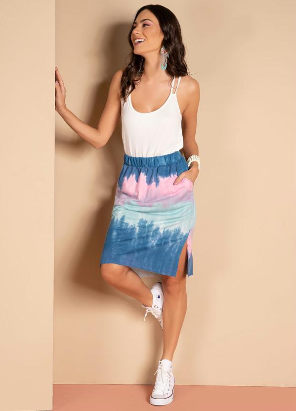 Quintess - Saia Midi Tie Dye Azul com Bolsos 7