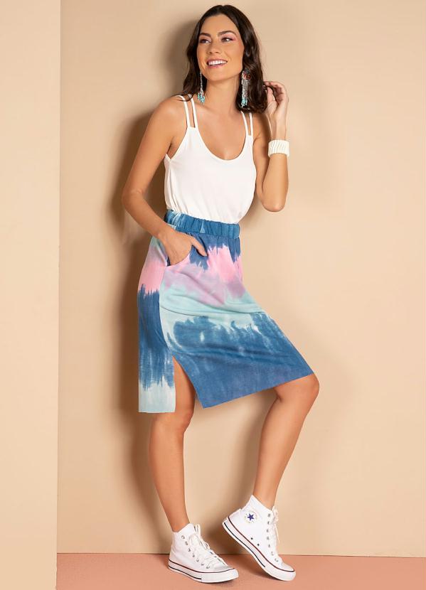 Quintess - Saia Midi Tie Dye Azul com Bolsos 8