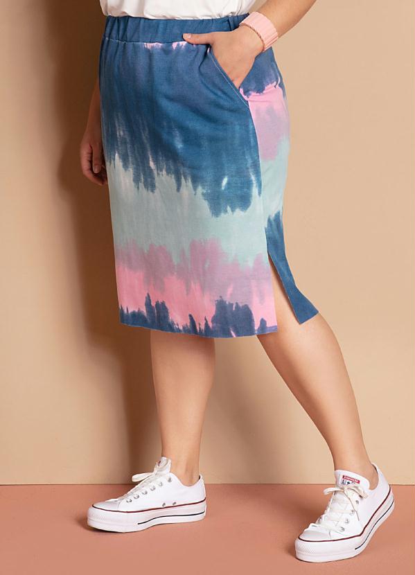 Quintess - Saia Midi Tie Dye Azul com Bolsos 9