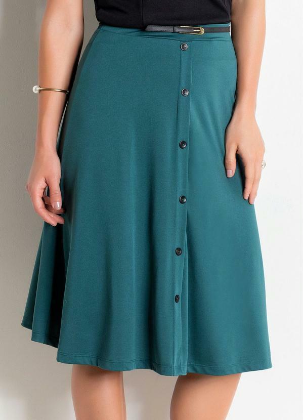 Rosalie - Saia Midi Verde Botões Frontais Moda Evangélica
