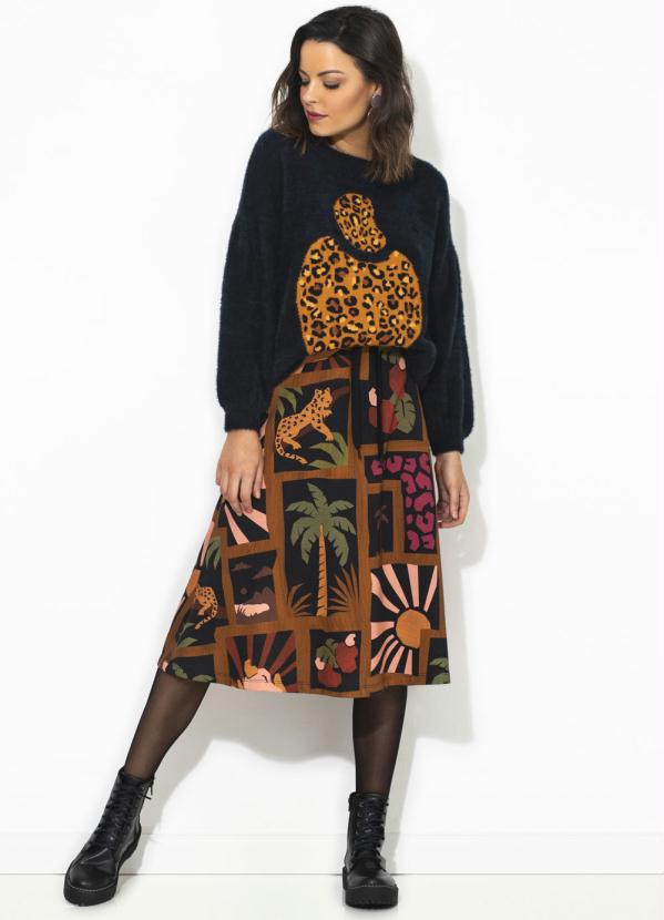 Farm - Saia Moletom Colagem Tropical Marrom 7