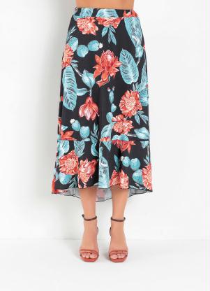 Rosalie - Saia Mullet Floral Preta - ROSALIE