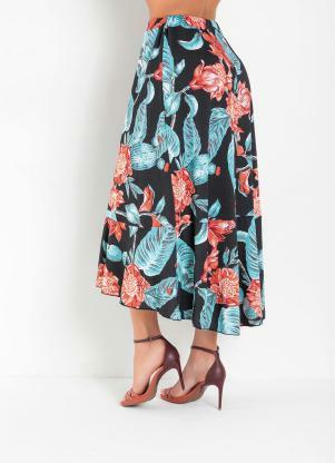 Rosalie - Saia Mullet Floral Preta - ROSALIE