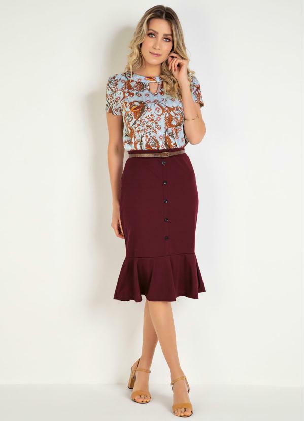 Outlet - Saia Peplum com Botões Bordô Moda Evangélica 3