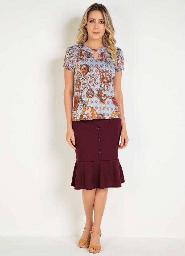 Outlet - Saia Peplum com Botões Bordô Moda Evangélica 4