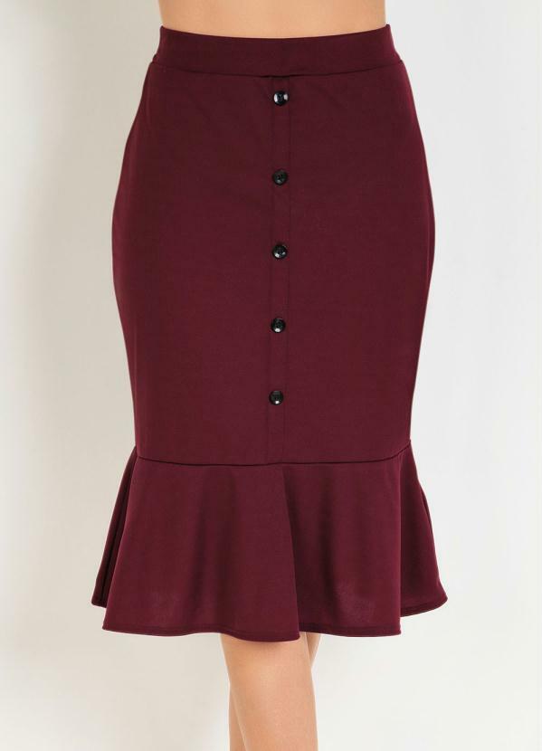 Outlet - Saia Peplum com Botões Bordô Moda Evangélica 6