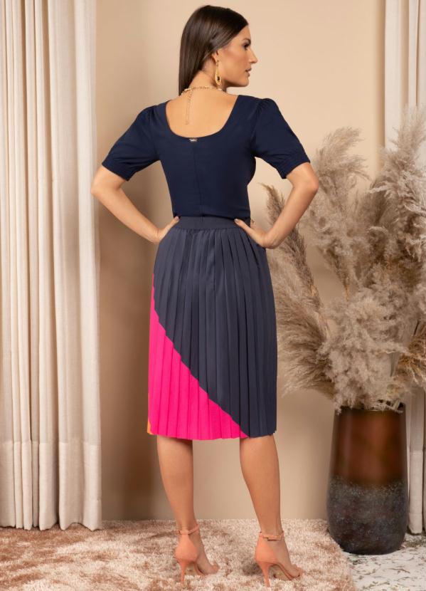 Quintess - Saia Plissada Marinho Cintura Alta 4