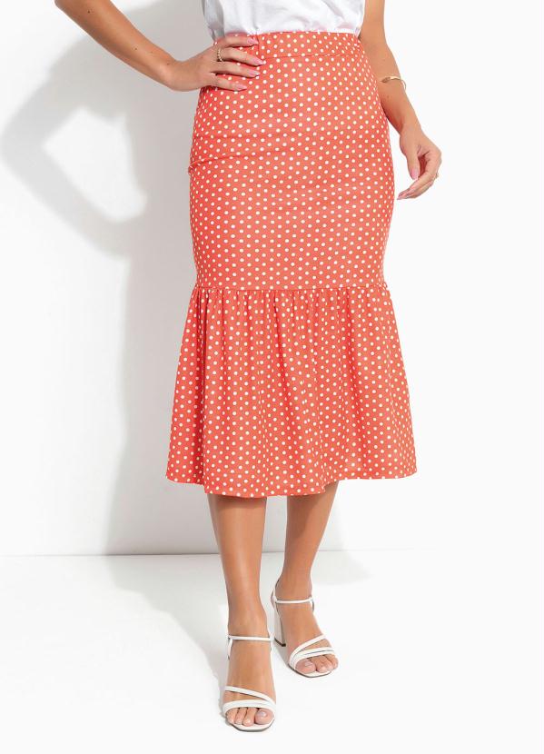 Outlet Saia Poá Laranja com Babado