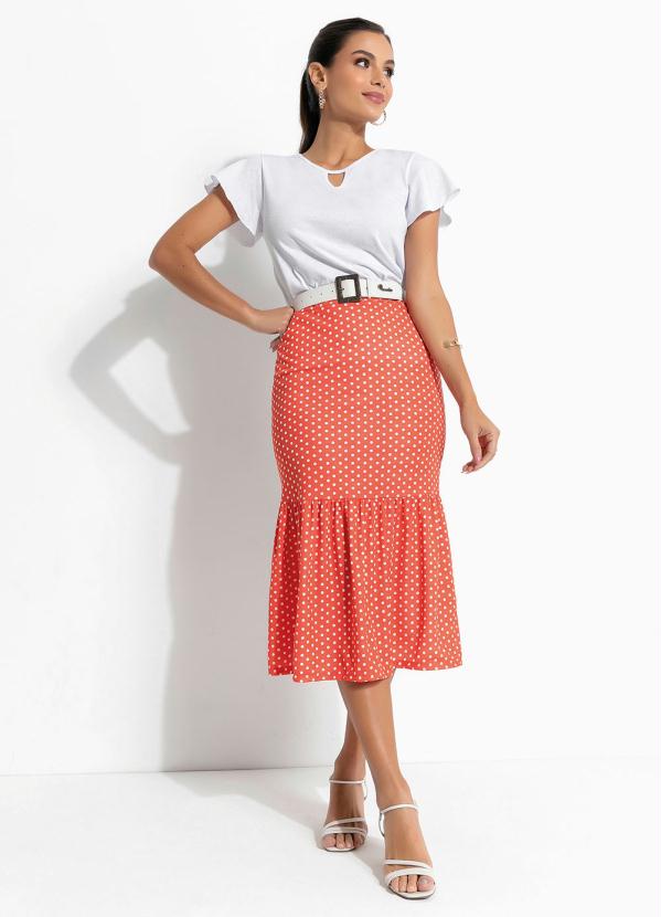 Outlet - Saia Poá Laranja com Babado 3