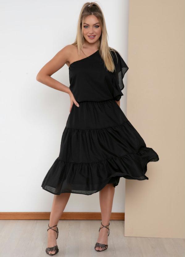 Quintess - Saia Preta em Camadas Formando Babados 5