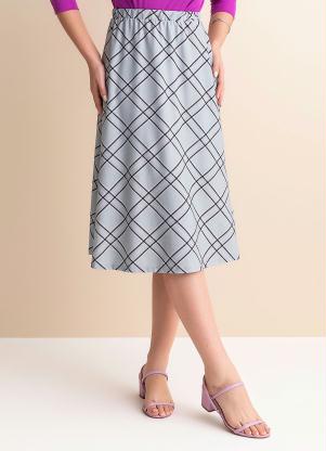 Rosalie - Saia Xadrez Cinza em Malha Crepe - ROSALIE