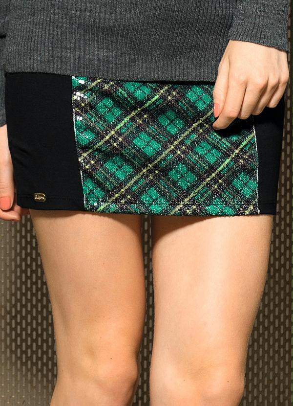 Quintess - Mini Saia Paetês Xadrez e Preta