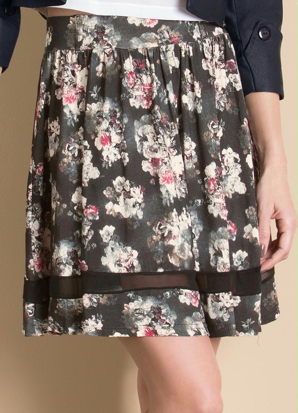 Quintess - Saia Evasê com Detalhe Transparente Floral