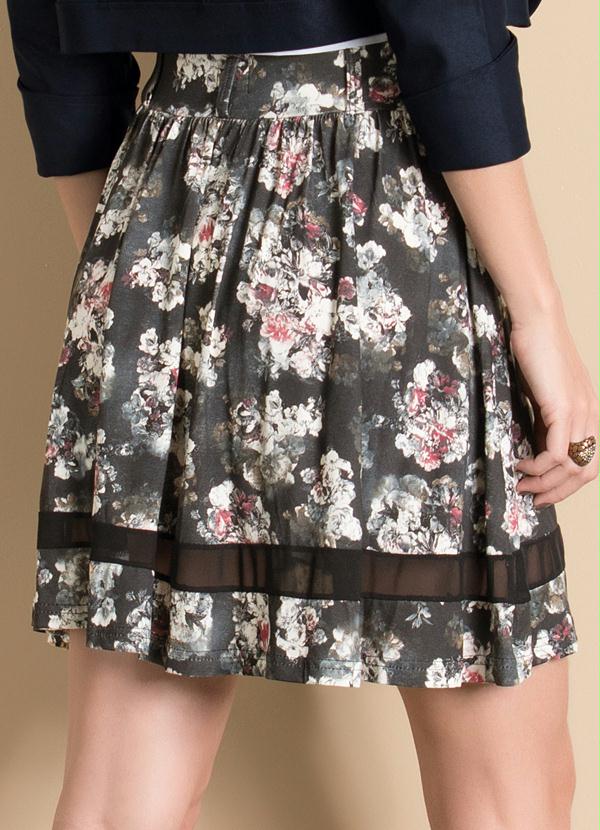 Quintess - Saia Evasê com Detalhe Transparente Floral 2