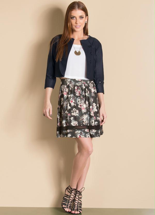 Quintess - Saia Evasê com Detalhe Transparente Floral 3