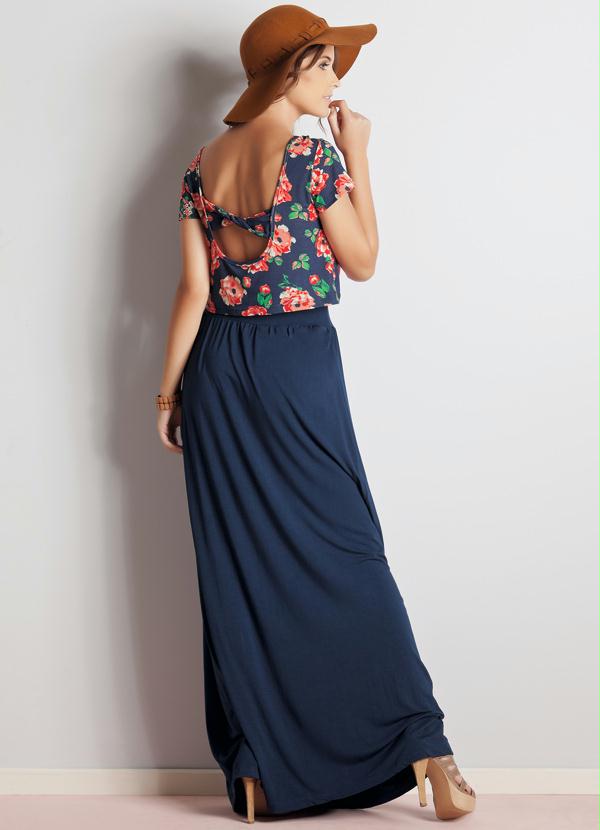 Quintess - Saia Longa Cintura Alta Azul 10