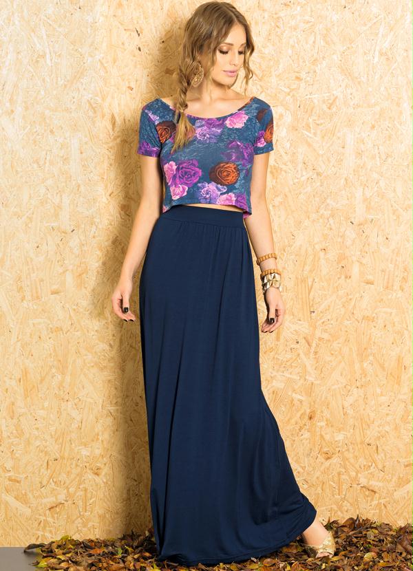 Quintess - Saia Longa Cintura Alta Azul 3