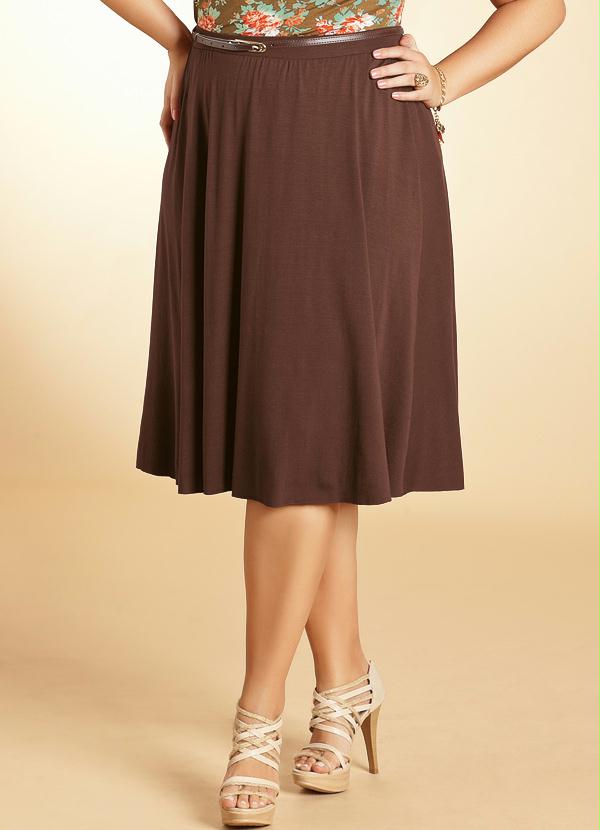 Quintess - Saia Plus Size de Cintura Alta Marrom