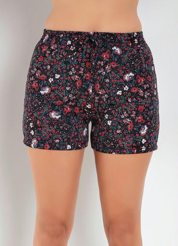 Outlet - Short com Cordel Floral Preto