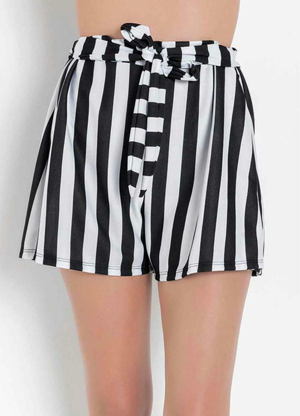 Outlet - Short Godê Listras Branca com Faixa Fixa