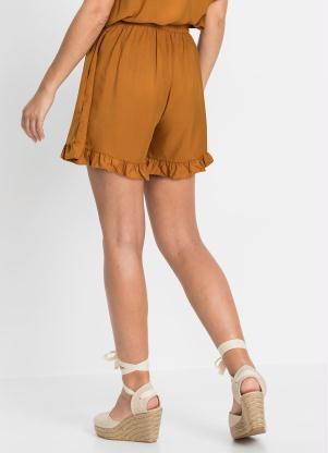 bonprix - Shorts com Babado na Barra Caramelo - BONPRIX